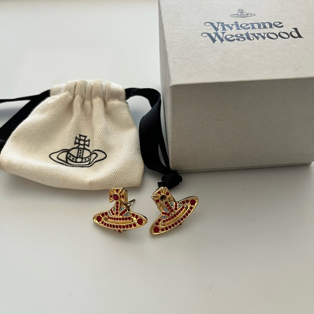 Vivienne Westwood Red Blue Gold Union Jack Orb Push Back Earrings